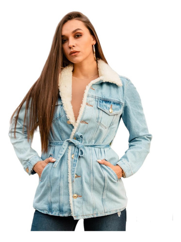 Parka Jeans Sobretudo Jaqueta Oversize Feminina Acinturada