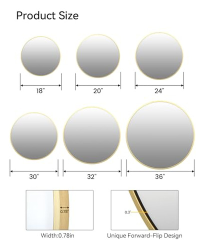 Espejo Redondo Dorado Para La Pared, Espejo Circular De 20 P
