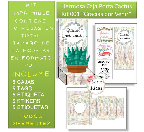 Imagen 4 de 4 de Kit Imprimible 01 Caja Porta Maceta Frase Gracias Por Venir