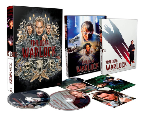 Box Dvd Trilogia Warlock Dvd Duplo Enluvado + 3 Card's