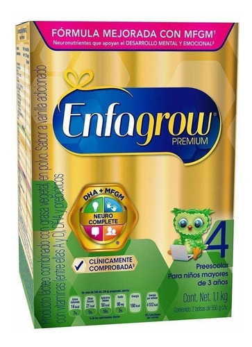 Fórmula infantil en polvo Mead Johnson Enfagrow Premium 4 sabor vainilla en caja de 1.1kg