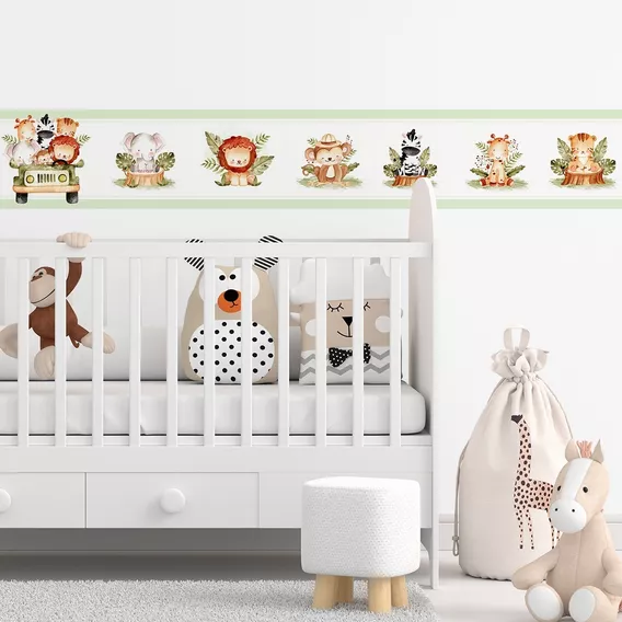 Faixa Decorativa Bebê Adesivo Safari Animais Kit 10 Unidades