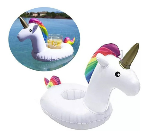 12 Porta Vasos Unicornio Inflable Piscina Fiesta Flotador 