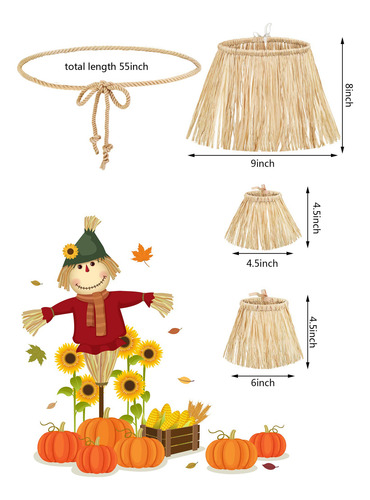 Set De 7 Disfraces De Espantapájaros Incluye Kit De Paja De Rafia Para Espantapájaros Sombrero De Espantapájaros Para Halloween Accesorio Para Fiesta