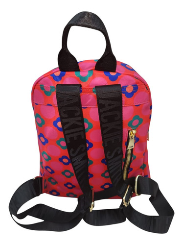 Mochila Dear Jackie Smith Fucsia Floreado Níquel Negro