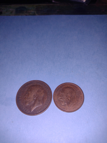 Inglaterra Moneda 1917 (2) 1/2  Y 1 Penny Usadas Jorge V +++