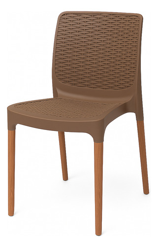 Pack X2 Silla Reforzada India Ratan Plastico Patas Madera Marrón