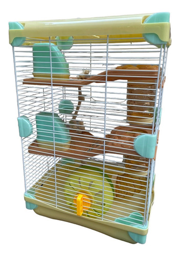 Jaula Para Hamster Casa Rueda Tunel Soga 27.5x20.5x42.5 Color Amarillo