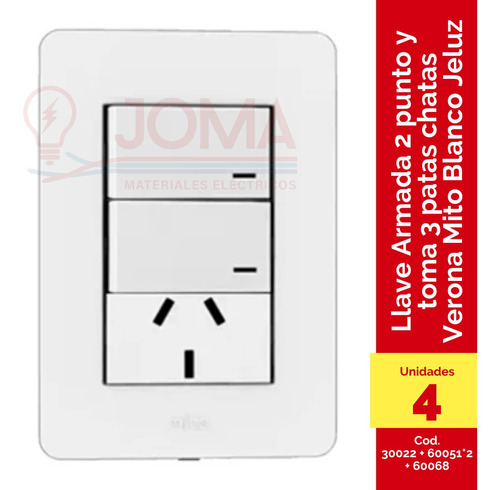 Llave Armada 2puntos Toma 3patas Chatas Verona Mito Jeluz X4