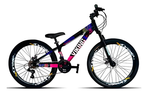 Bicicleta Aro 26 Vikingx Tuff X-25 Grau Freeride Vmaxx Rl Cor Preto/rosa Neon Tamanho Do Quadro 13.5
