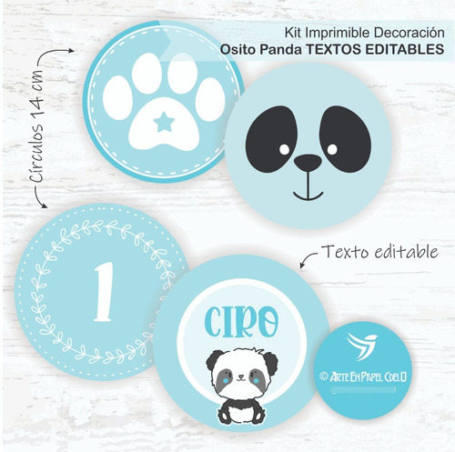 Imagen 3 de 5 de Kit Imprimible Decoración Candy Bar Oso Panda Texto Editable