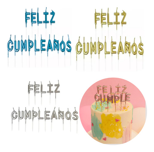 Vela Letras Metalizado Feliz Cumpleaños Cotillòn Deco Pastel Dorado