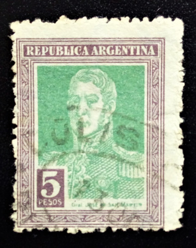 Argentina, Sello Gj 591me S Martín 5p Hex H 1923 Usad L14595