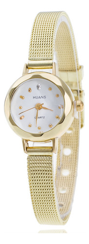 Reloj De Diamantes Dorados Con Correa De Malla Fina De