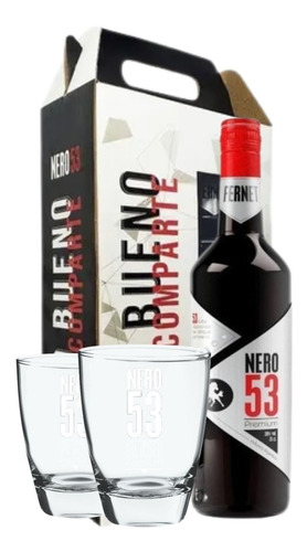 Fernet Premium Nero 53 Clásico + Vasos. Con Estuche Regalo