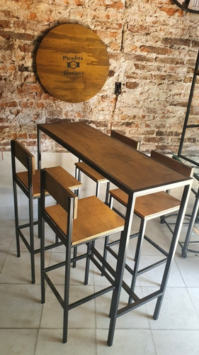 Imagen 8 de 10 de Mesa Barra Cervecera Industrial 120x40x105 + 4 Taburetes
