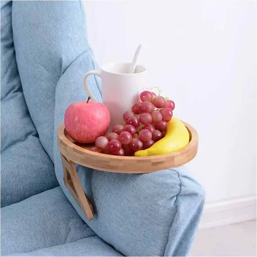 Bandeja De Bambu Circular Para Sofa Con Clips