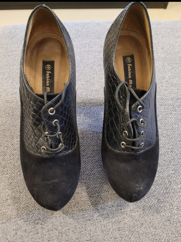 Zapatos De  Cuero Con Gamuza Negro/marca Fabian Marconi/36