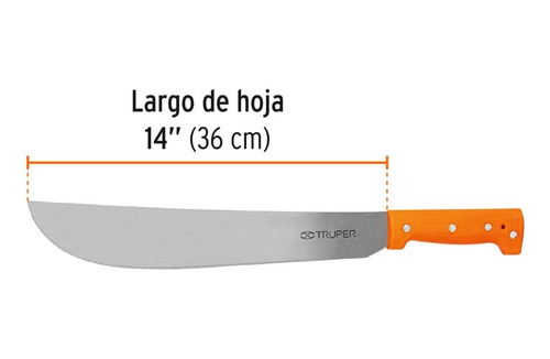 Machete Estándar 14 Cacha Naranja Remachada, Truper 15883