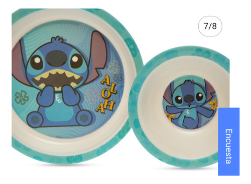Vajilla De Fibra Ee Bambú Infantil Stitch 5 Piezas Azul Stitch