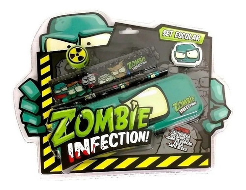 Set Escolar Zombie Infection Cartuchera Lapiz Sacapuntas Kit