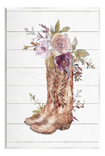 Stupell Industries Country Cowboy Boots Flower Bouquet Wood 
