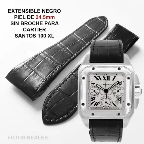 Extensible Correa Piel Negra 24.5mm Para Santos 100 Xl