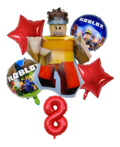 Set 6 Globos Roblox Con Número 8 Rojo