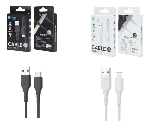 Dúo De Cables Dbugg Reforzados 1m Para Lightning + Tipo C