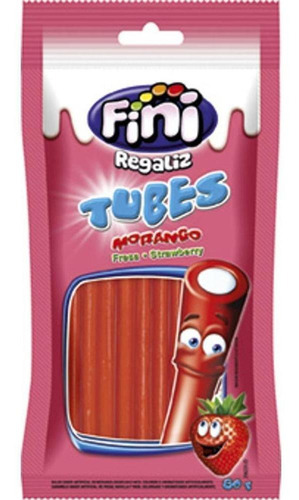 Imagem 2 de 2 de Bala De Gelatina Tubinhos Sabor Morango Fini Pacote 80g