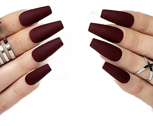 Uñas Press On Hypnaughty 24 Pzas En Color Rojo Granate Mate