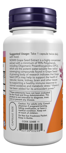 Grape Seed Semente De Uva 100mg 100 Cápsulas Now Foods