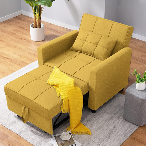 Sofa Futon Cama Plegable 3 En 1 Linen Amarillo Marca Balus