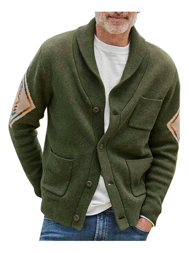 Jersey De Punto Con Botones Y Solapa De Invierno Para Hombre