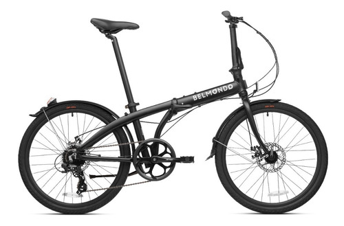 Bicicleta plegable plegable Belmondo Plegable 8+  2024 R24 Único frenos de disco mecánico cambio Shimano Tourney TY500 color negro con pie de apoyo