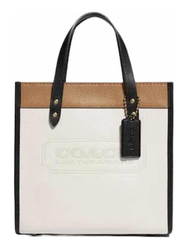 Bolsa Coach Tote Original De Mujer Envio Gratis Acabado de los herrajes Niquel Color Blanco Color de la correa de hombro Negro Diseño de la tela Rayado