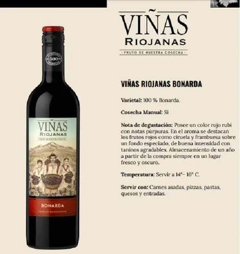 Vino Viñas Riojanas Bonarda 1 X 750cc