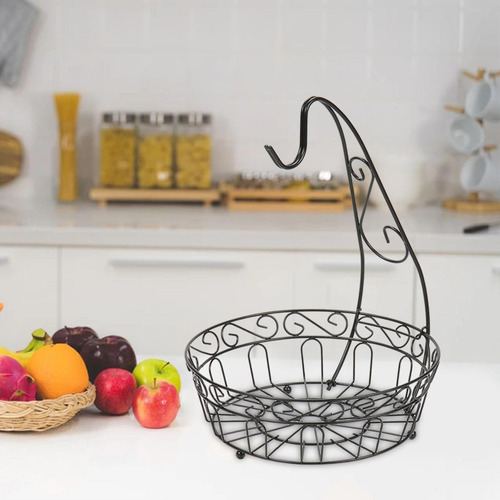 Cesta De Frutas Rústica De Ferro Com Gancho Para Pendurar