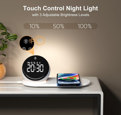 Parlante Bluetooth Lampara Carga Inalámbrica Reloj Digital