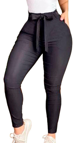 Pantalon Bengalina Con Lazo Mujer Chupin Elastizada Bolsillo