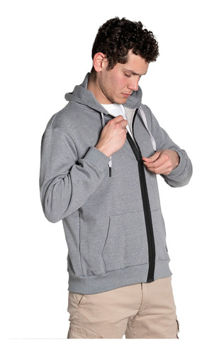 Imagen 3 de 6 de Campera Con Cierre Cardigan Hombre Gris Melange Aire Libre