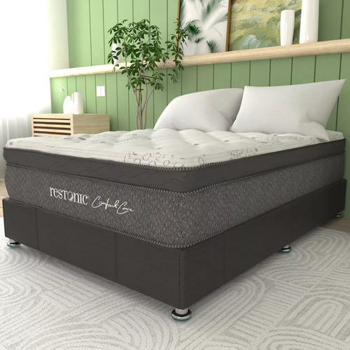 Colchón Matrimonial Restonic Euroinfinity Protección Lumbar Color Blanco/gris Claro/gris Oscuro