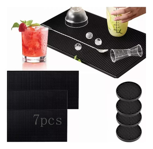 7pz Tapete Para Bar Grande 45 X 30cm Barra Con Posavasos 4pz