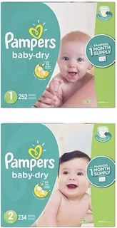 Pampers Bundle - Baby Dry Disposable Baby Diapers Sizes 1, 2