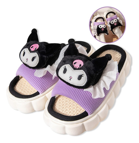 Pantuflas Cómoda De Lino Antideslizante Kuromi Para Mujer