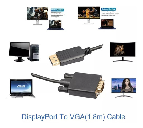 Cable Adaptador Display Port Macho A Vga Macho 1.8mts