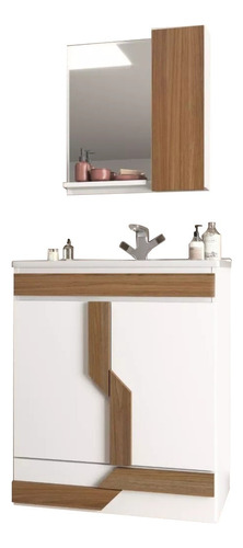Mueble Para Baño - Con Bacha Y Espejo - Suspendido - Milenio - Modelo Navona - Color Blanco/noce