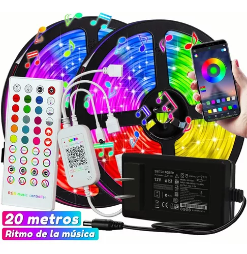 Tira Led Bluetooth 20 Metros Luses Led Rgb De Ritmo Musical