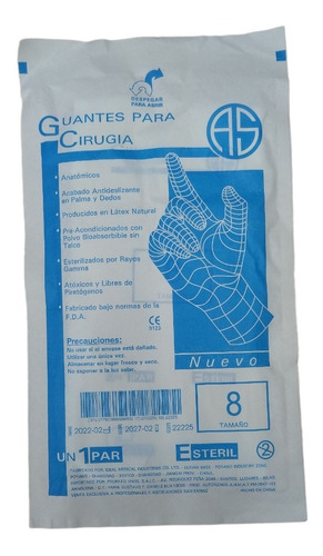 Guantes Estériles As Tamaño 8 Caja X 50 Pares Cirugía