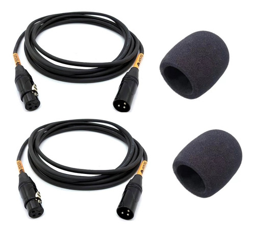 Kit 2 Cabo Microfone Xlr Balanceado Profissio 7m + 2 Espumas